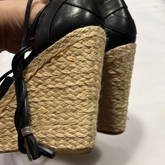 Michael Kors Leather Espadrille Lace Up Black Wedge Sandals size 9 - Picture 7 of 13